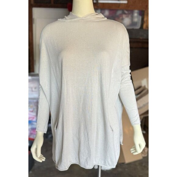 Maje O/S Ecru Kangaroo Pocket Hood Dolman Sleeve Silk Cashmere Tunic top - Picture 2 of 16